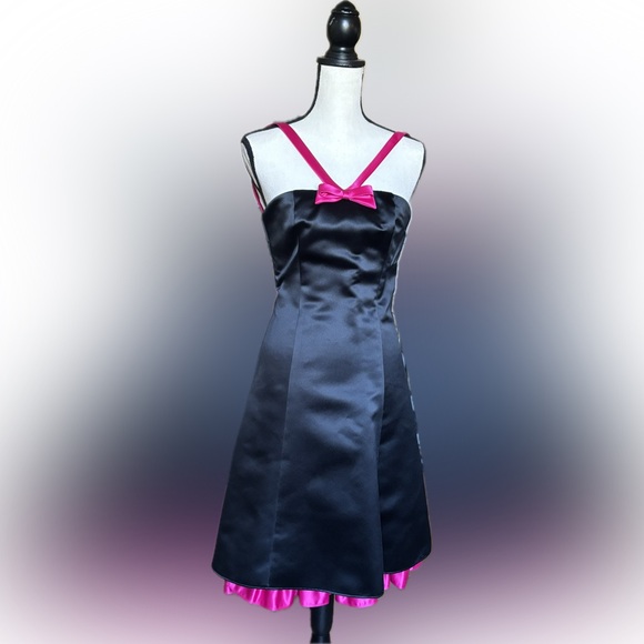 VINTAGE 90's JESSICA MCCLINTOCK FORMAL DRESS PINK BLACK w/t BOW - Picture 1 of 7